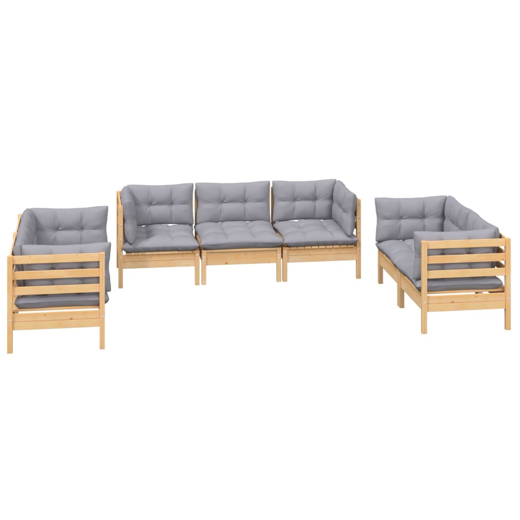 Garden furniture 7 pcs with gray cushions of solid pine wood