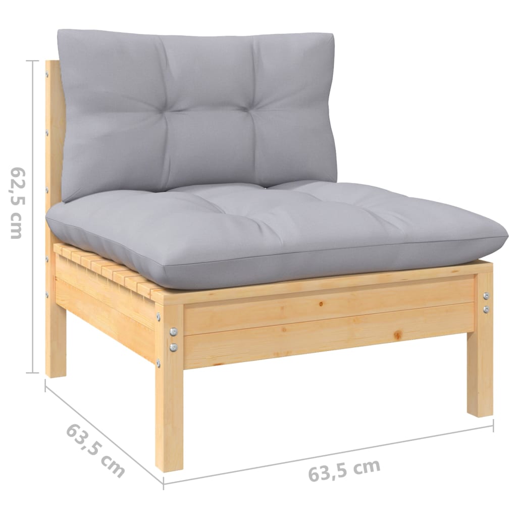 Garden furniture 7 pcs with gray cushions of solid pine wood