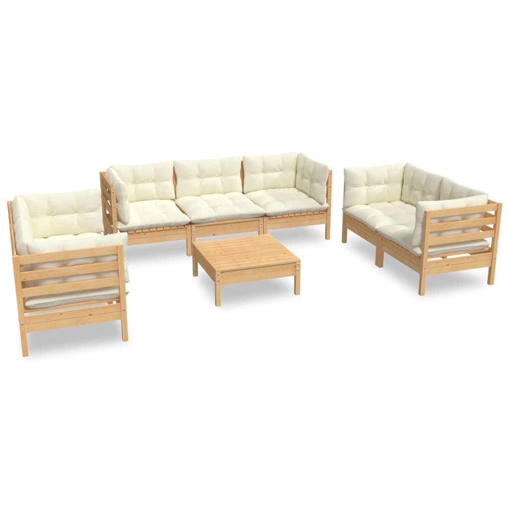 8 pcs garden furniture with cushions of solid pine wood