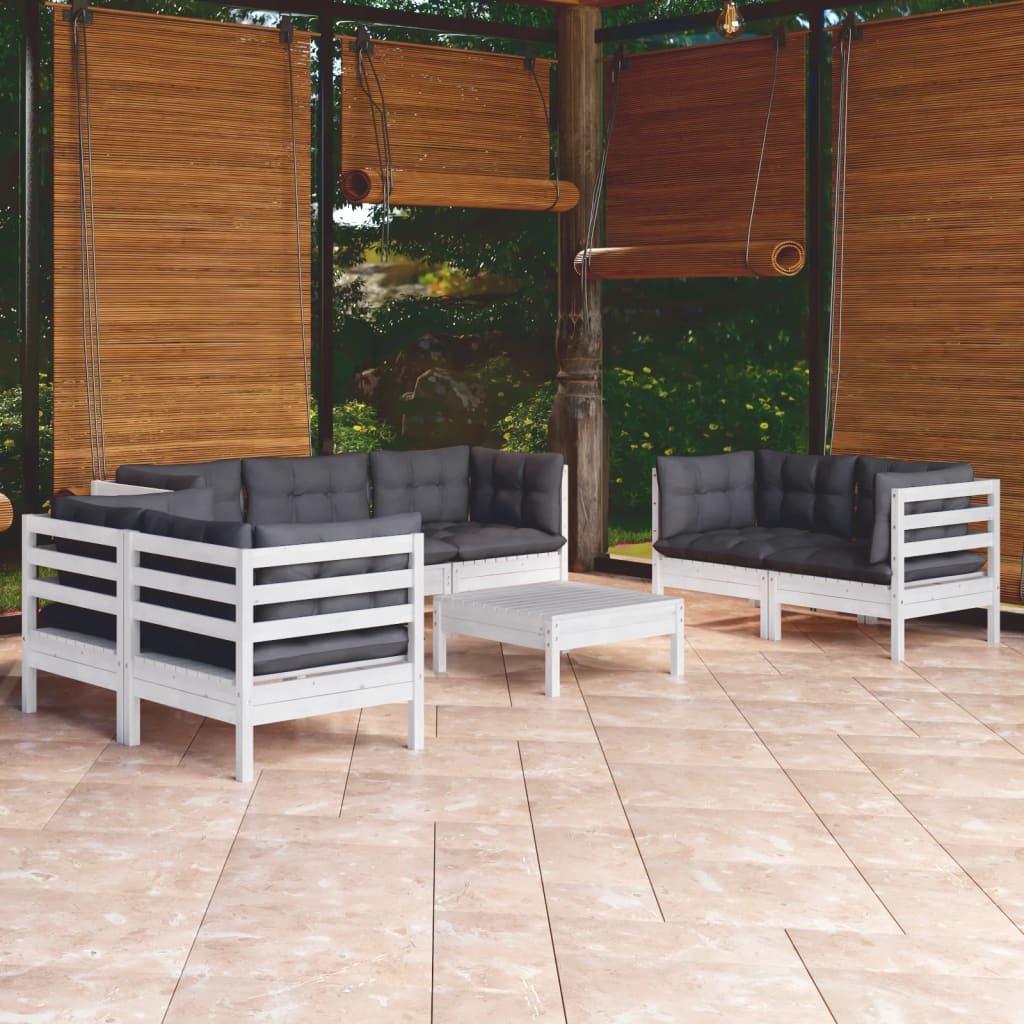 8 pcs garden furniture with solid pine wood cushions