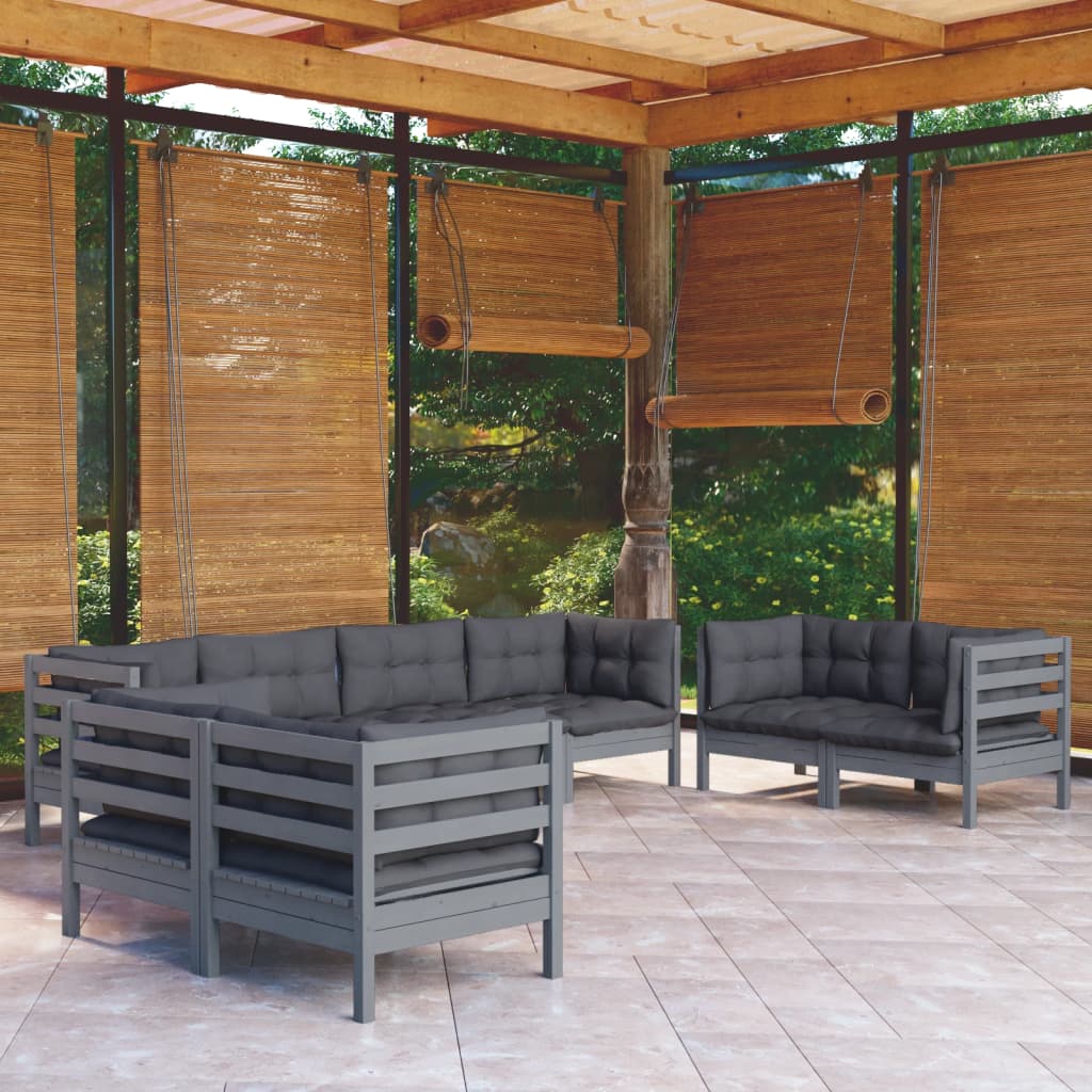 Salon de jardin 8 pcs avec coussins Bois de pin massif