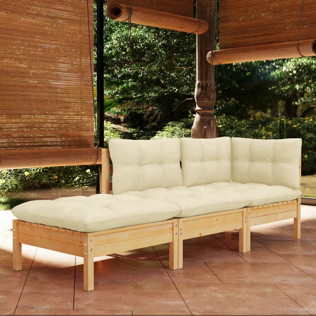 3 pcs garden furniture with cushions of solid pine wood