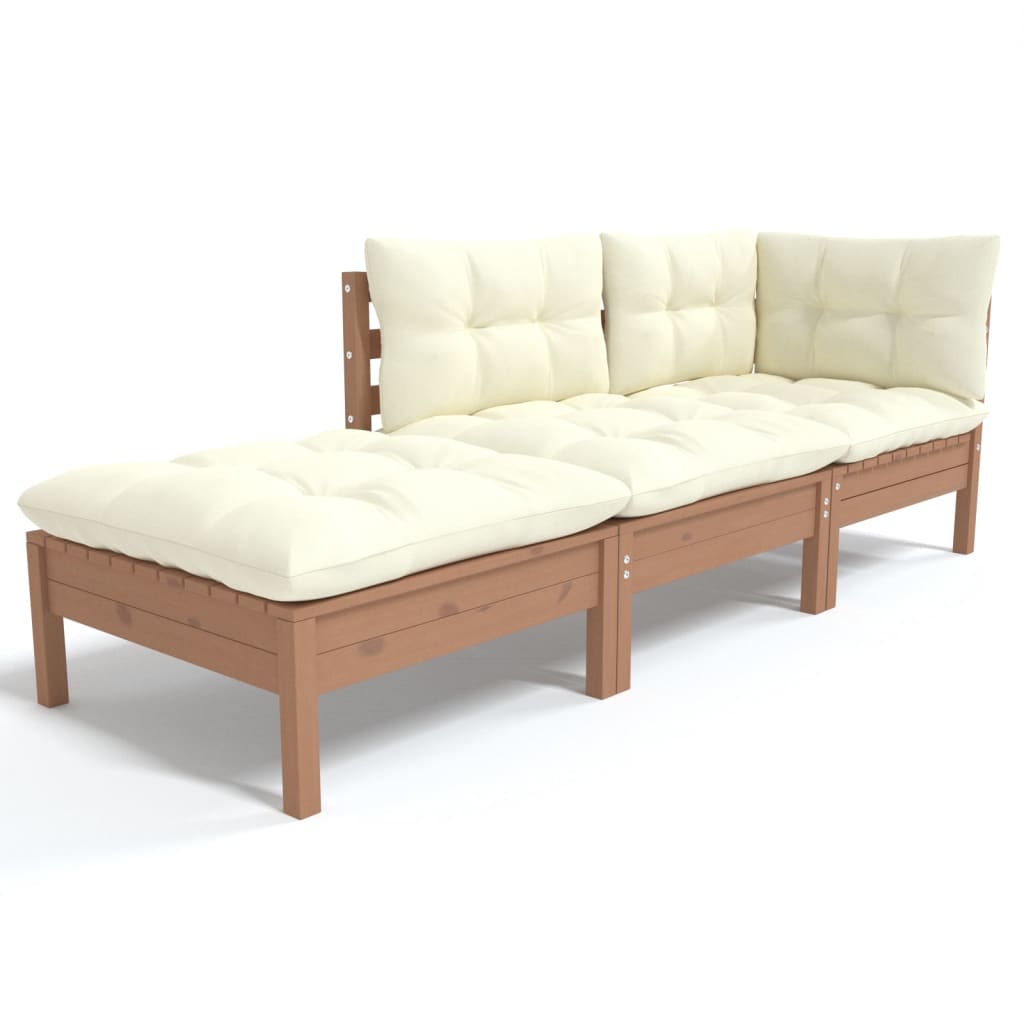 3 pcs garden furniture with solid pine wood cushions