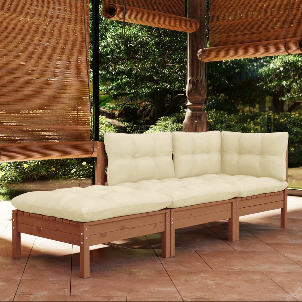 Salon de jardin 3 pcs avec coussins Bois de pin massif