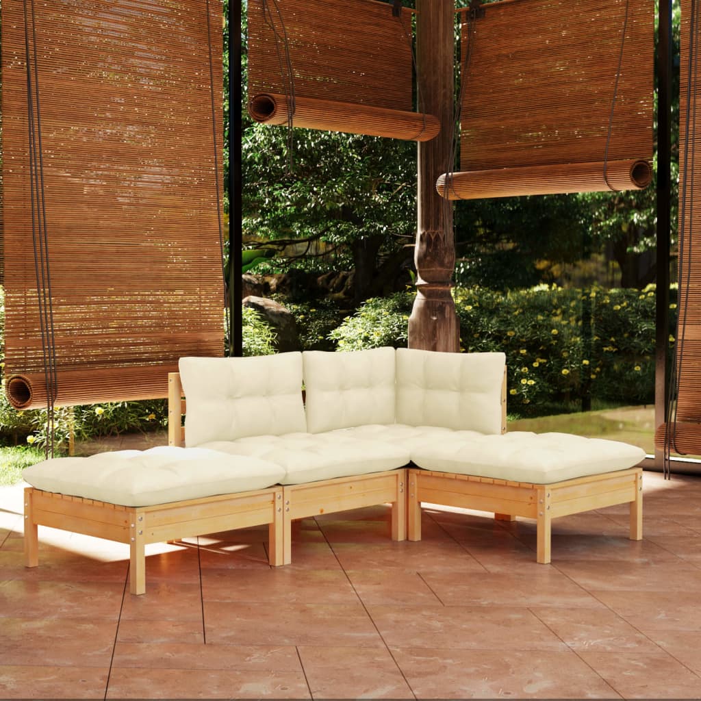 4 pcs garden furniture with cushions of solid pine wood