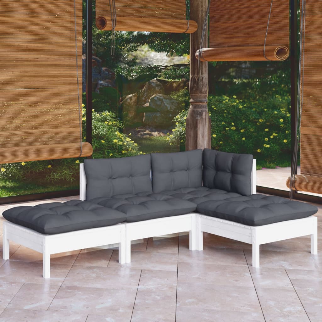 4 pcs garden furniture with solid pine wood cushions