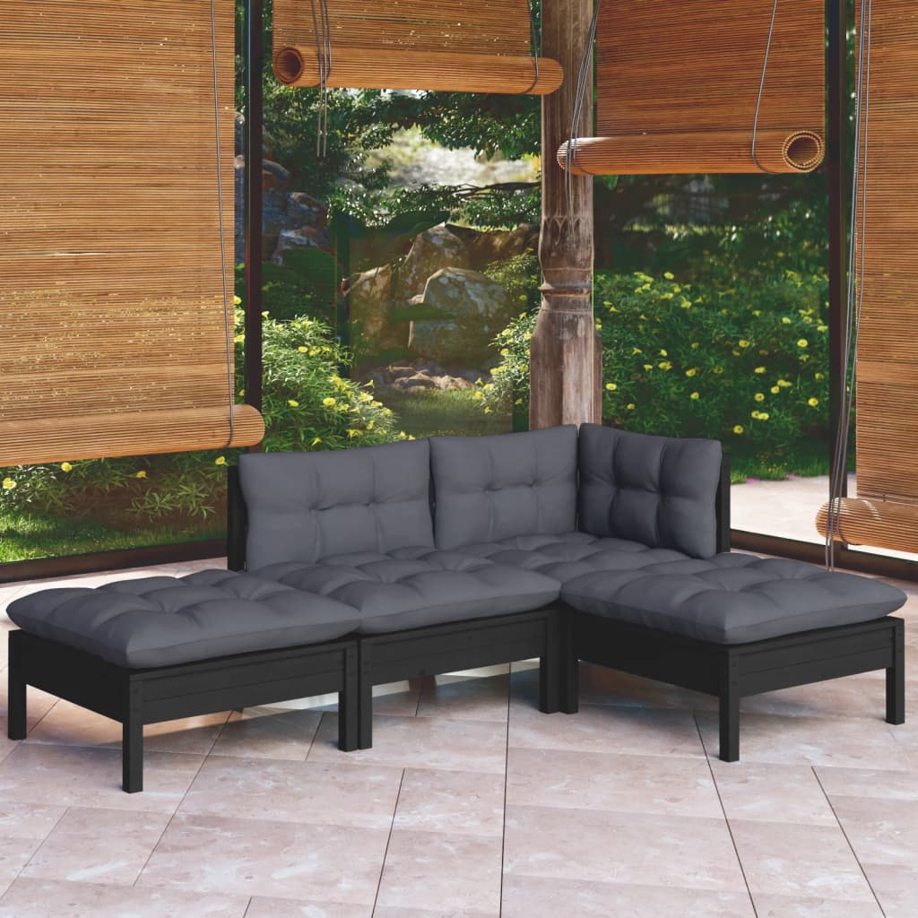 4 pcs garden furniture with solid pine wood cushions