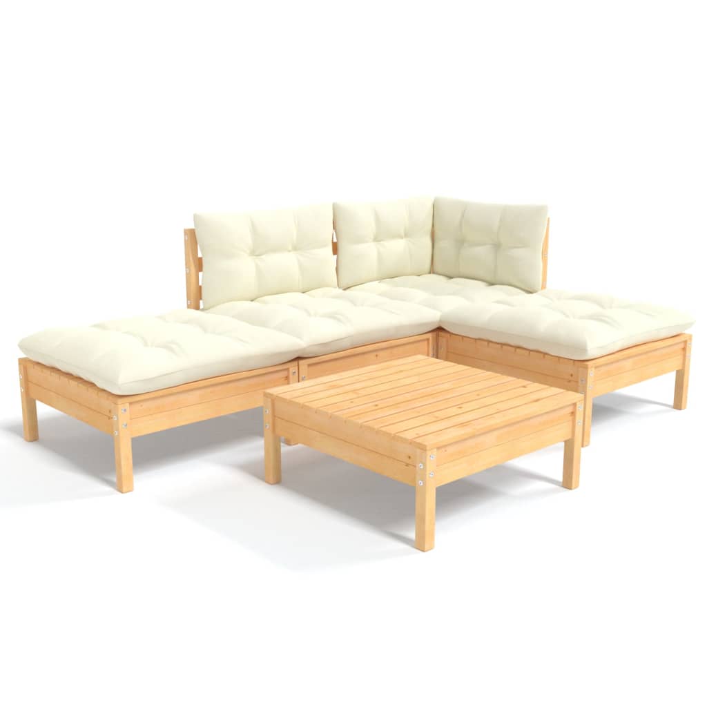 5 pcs garden furniture with pine wood cream cushions