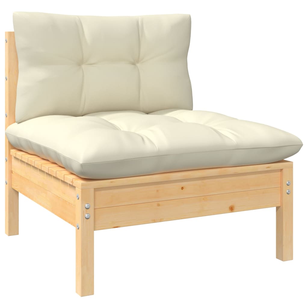 5 pcs garden furniture with pine wood cream cushions