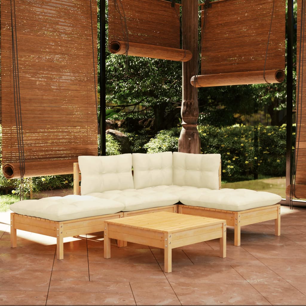 5 pcs garden furniture with pine wood cream cushions