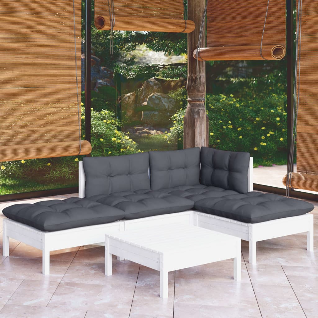 5 pcs garden furniture with white pine wood cushions