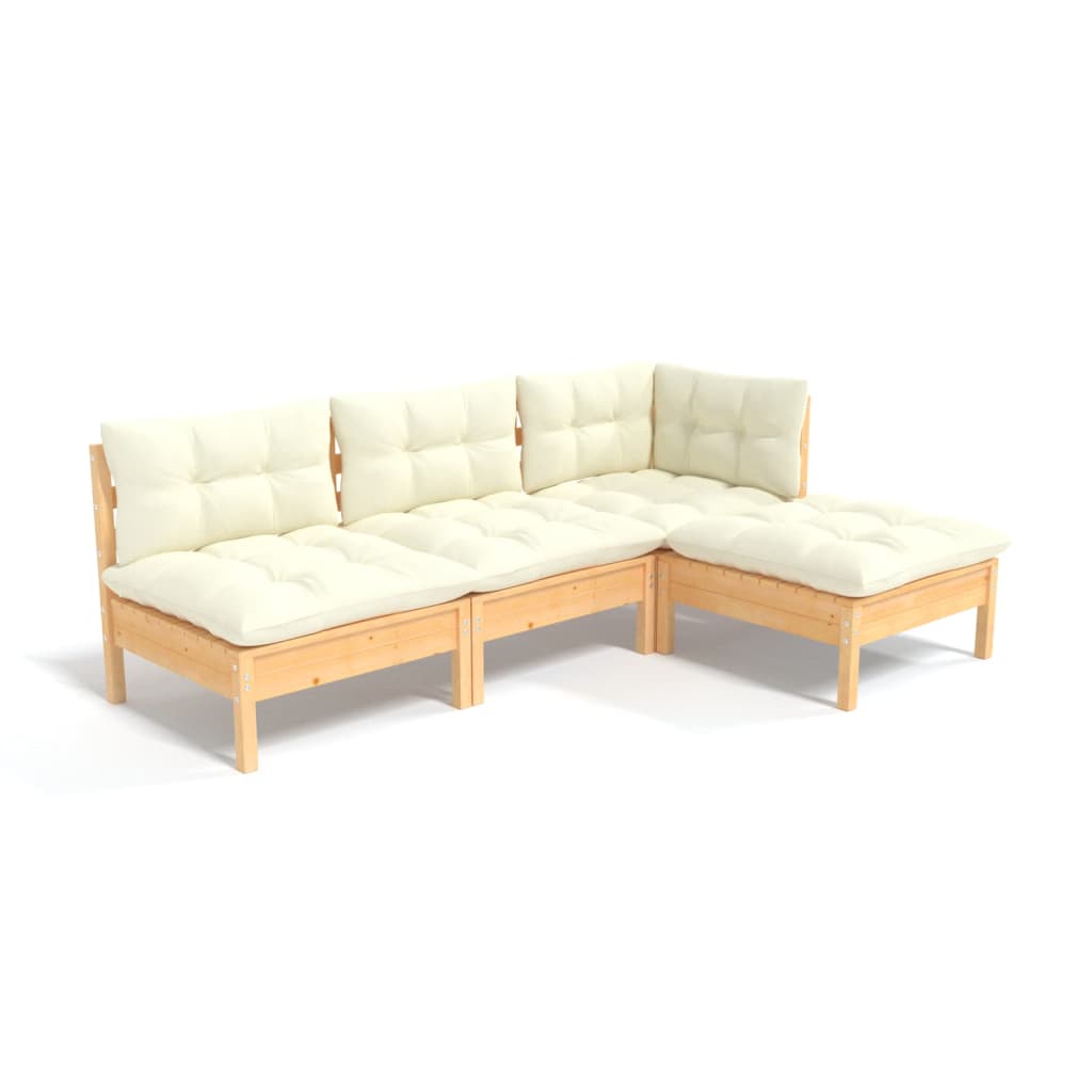 4 pcs garden furniture with pine wood cream cushions