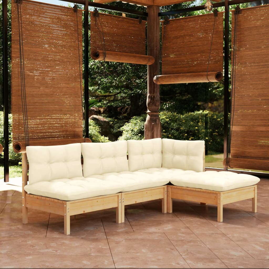 4 pcs garden furniture with pine wood cream cushions