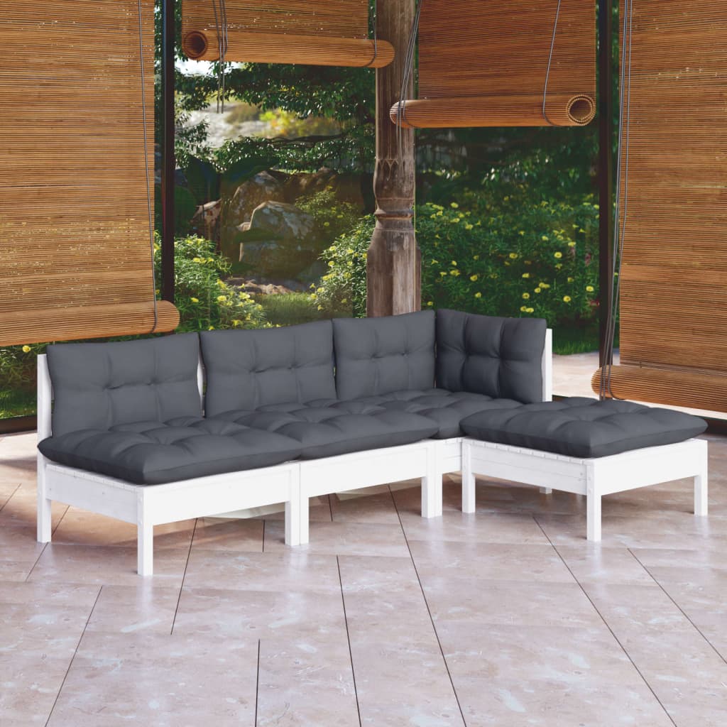 4 pcs garden furniture with white pine wood cushions