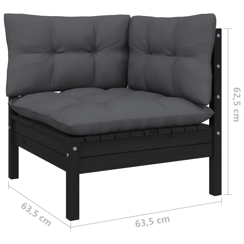 4 pcs garden furniture with black pine wood cushions