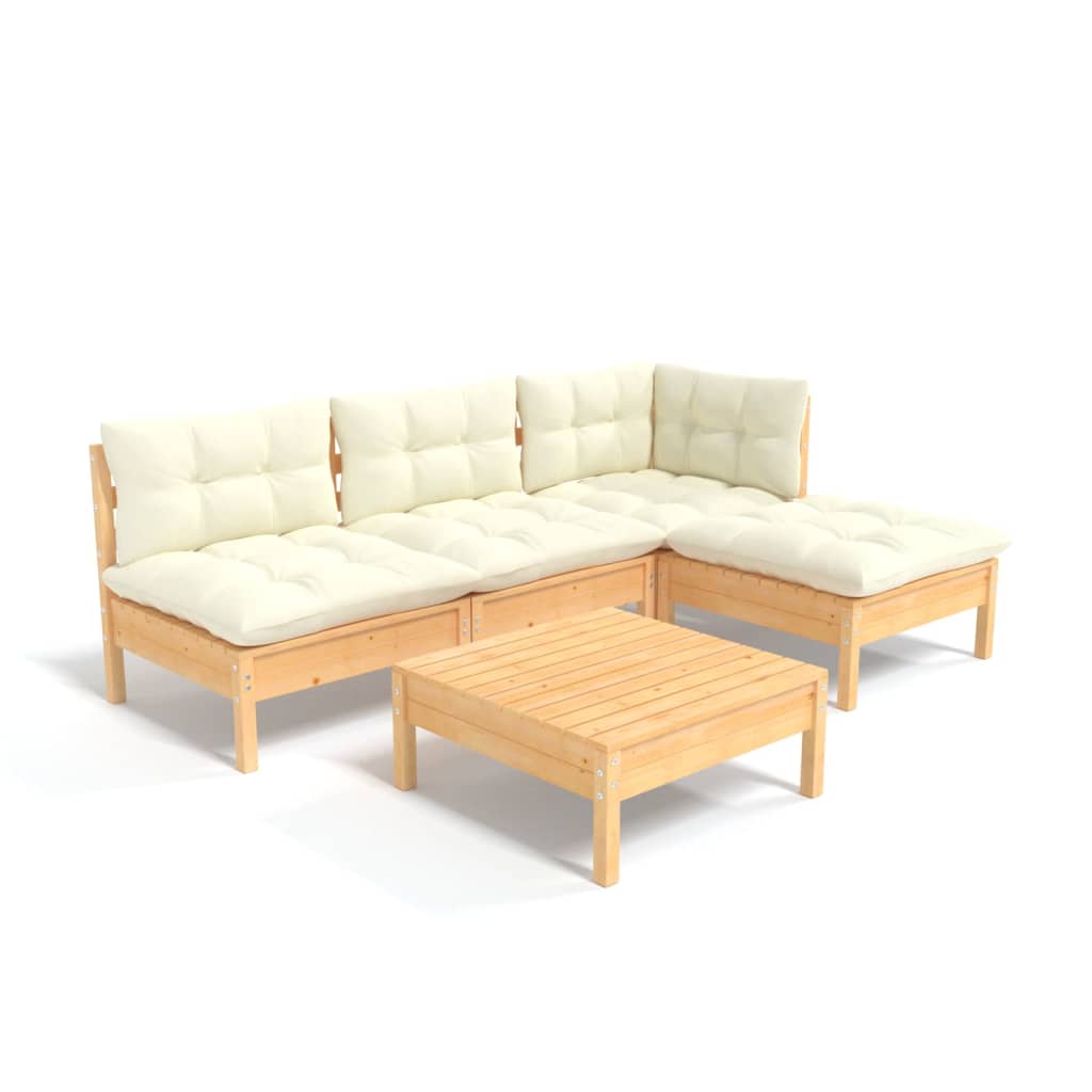 5 pcs garden furniture with pine wood cream cushions