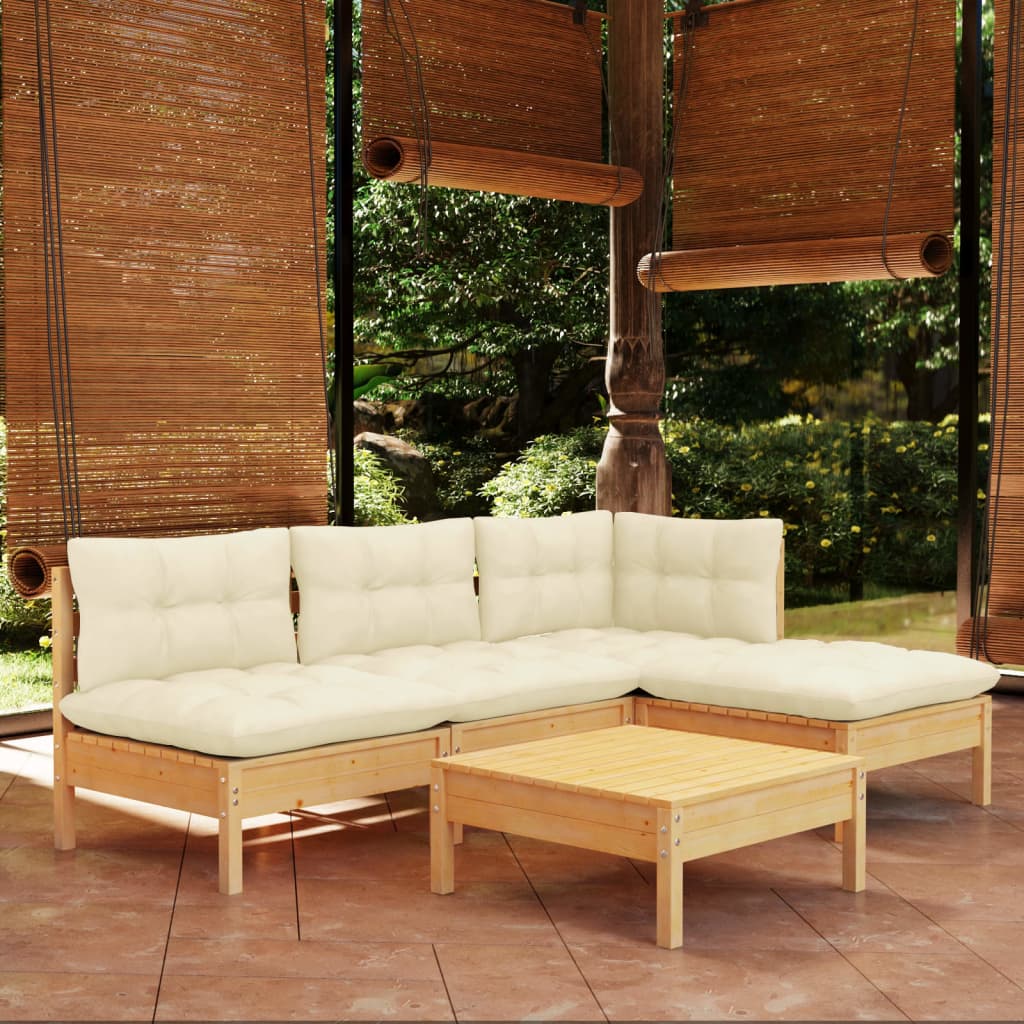 5 pcs garden furniture with pine wood cream cushions