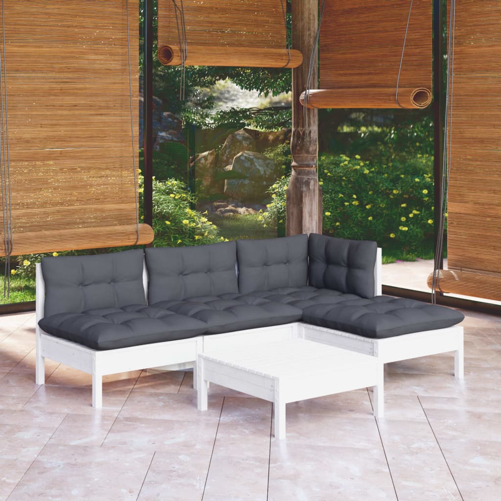 5 pcs garden furniture with white pine wood cushions