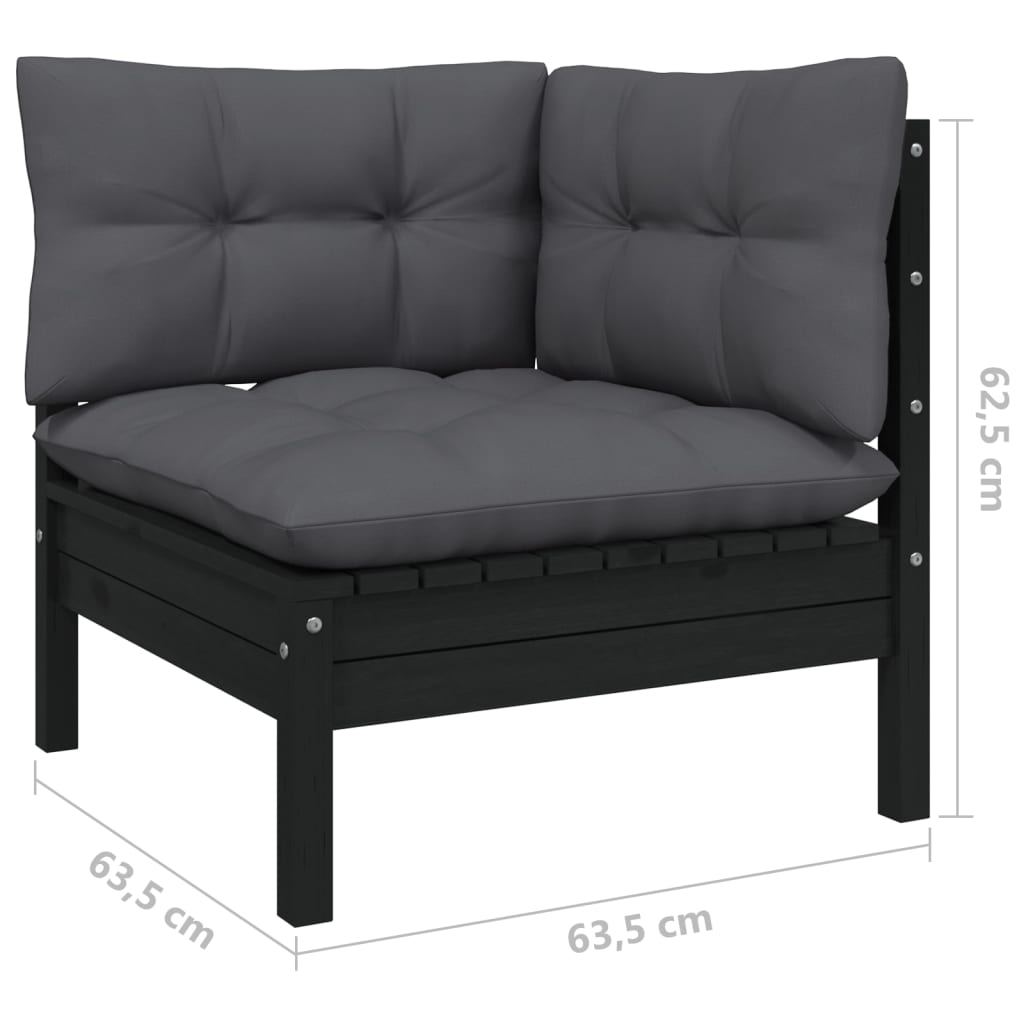 5 pcs garden furniture with black pine wood cushions