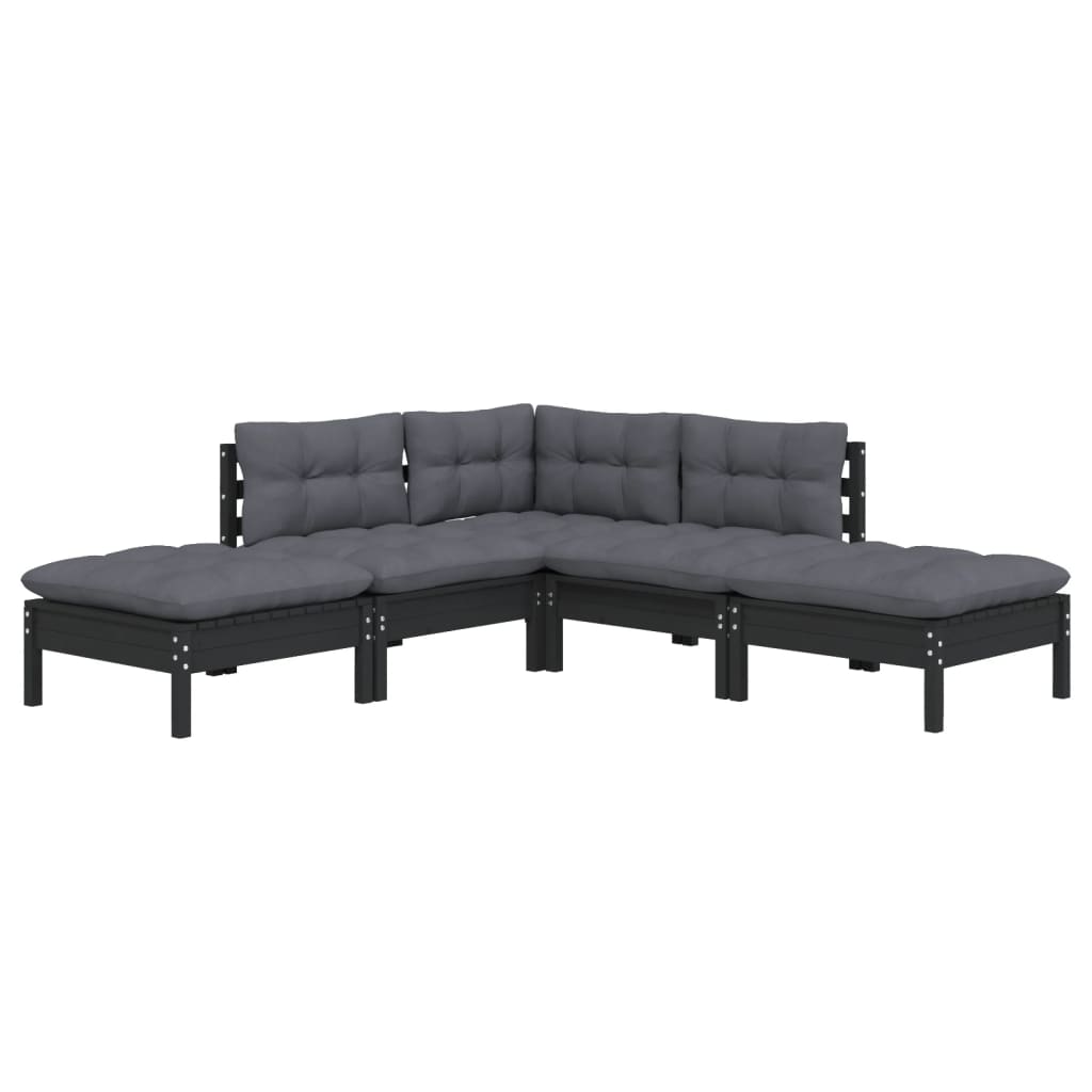 5 pcs garden furniture with black pine wood cushions