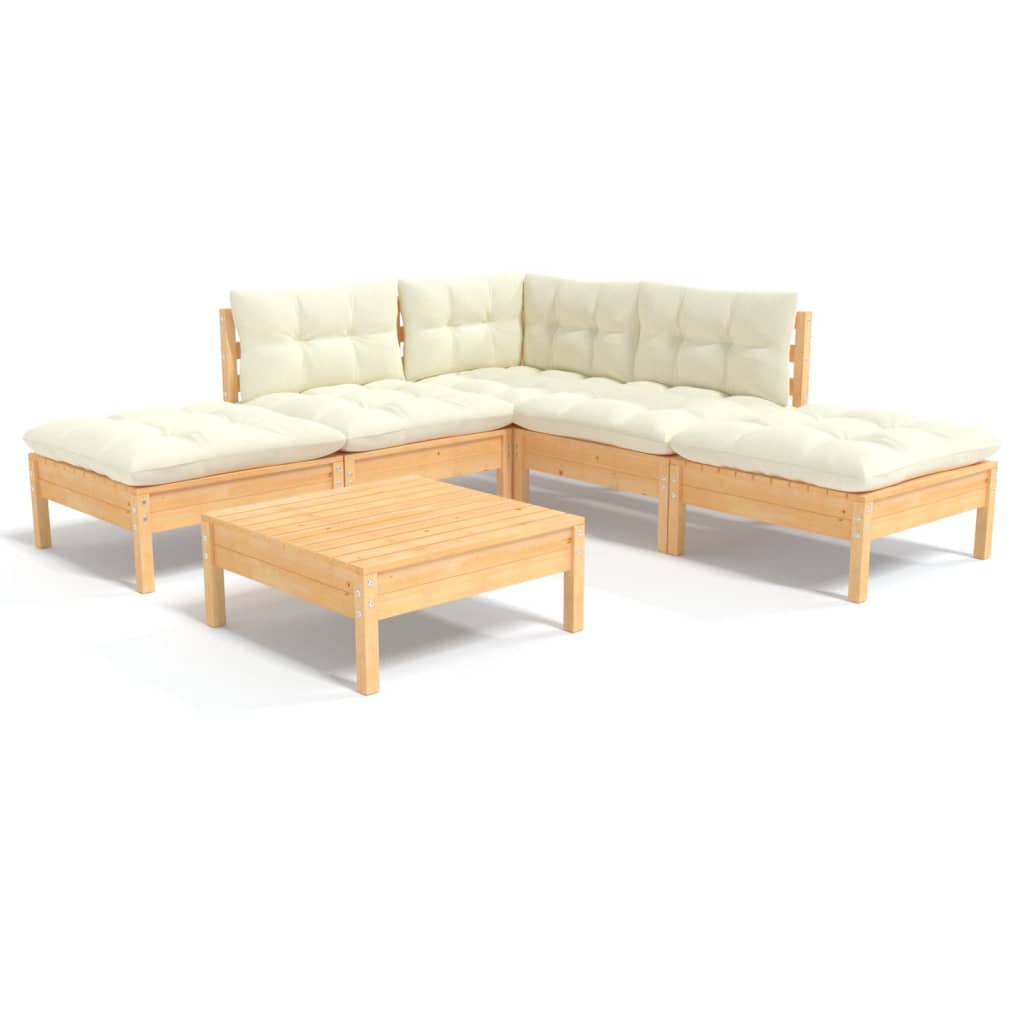 6 pcs garden furniture with pine wood cream cushions