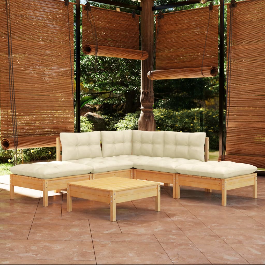 6 pcs garden furniture with pine wood cream cushions