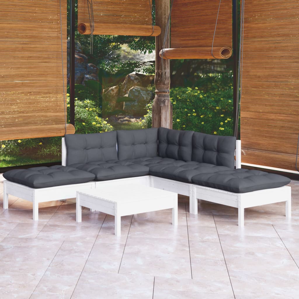 6 pcs garden furniture with white pine wood cushions