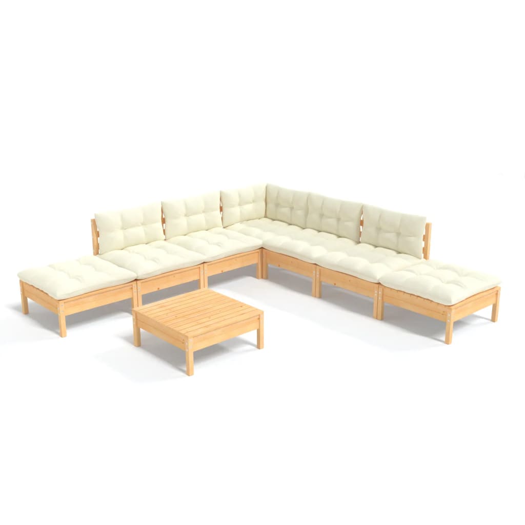 8 pcs garden furniture with pine wood cream cushions