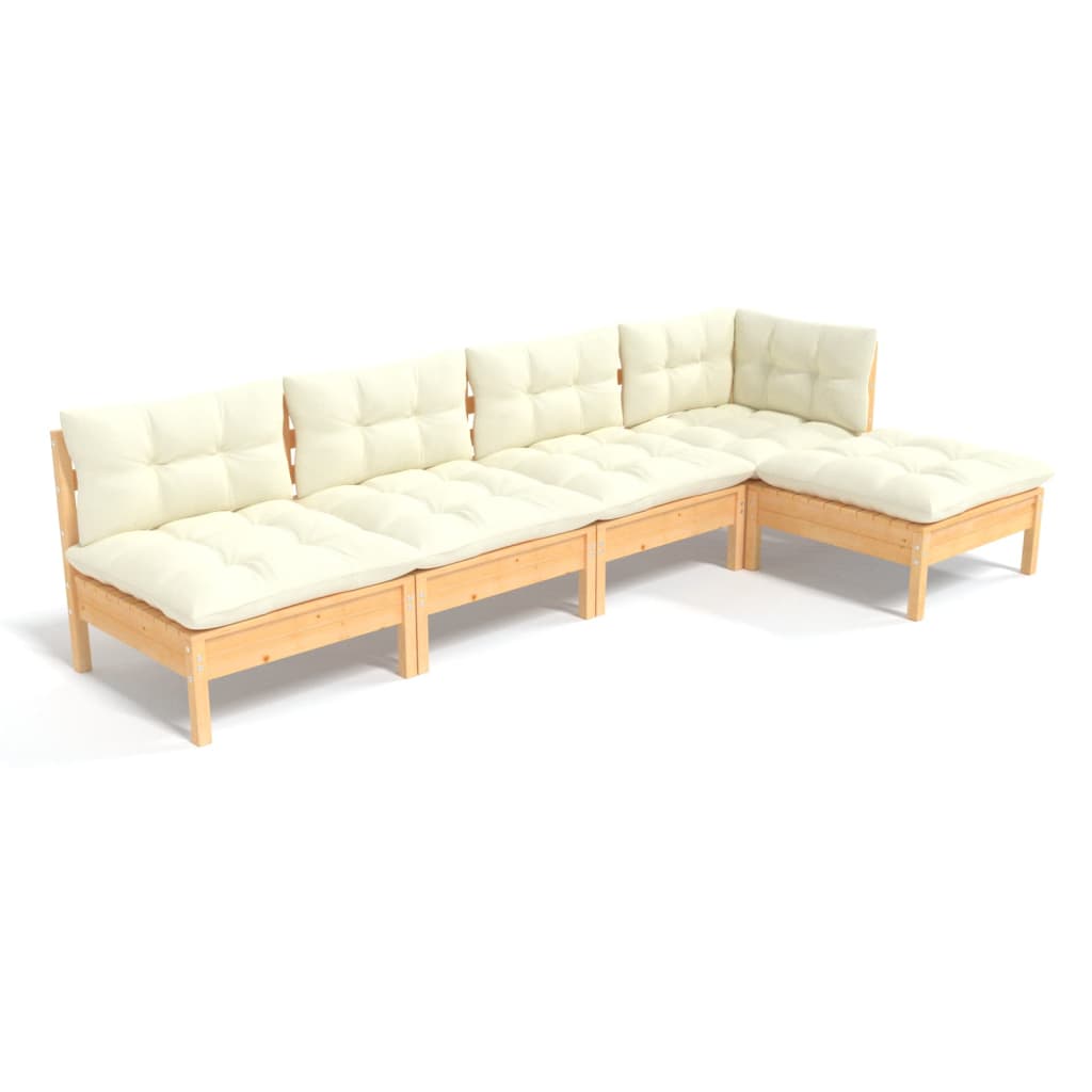 5 pcs garden furniture with pine wood cream cushions