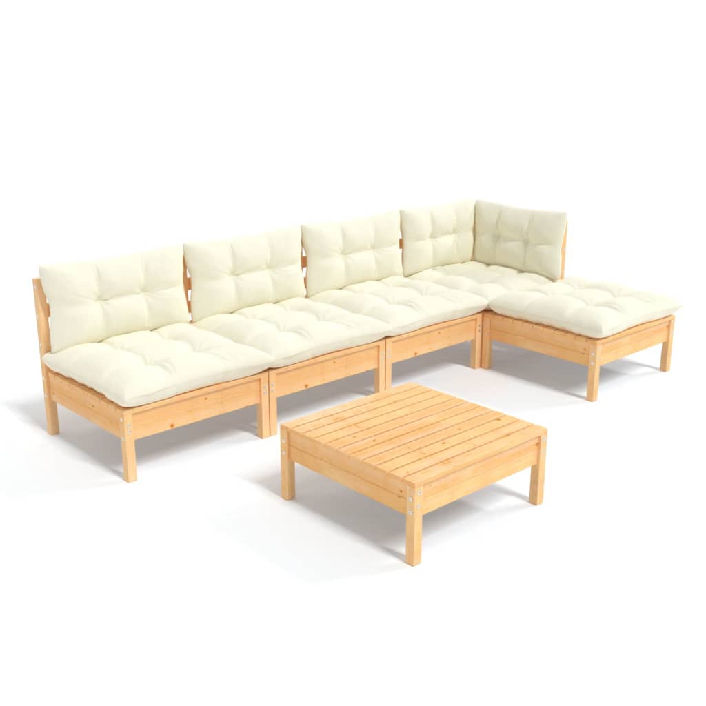 6 pcs garden furniture with pine wood cream cushions