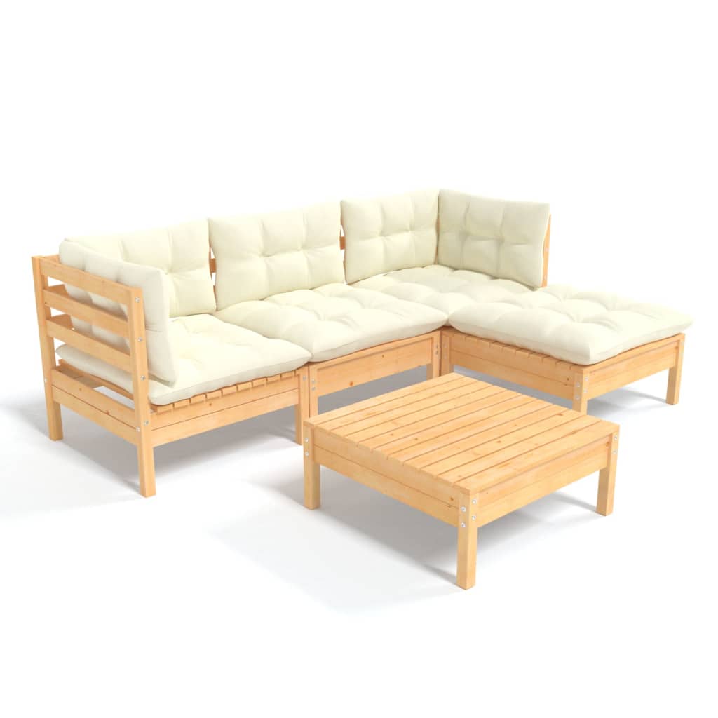 5 pcs garden furniture with pine wood cream cushions