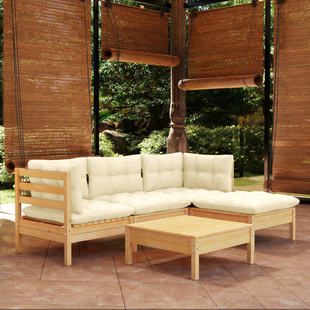 5 pcs garden furniture with pine wood cream cushions