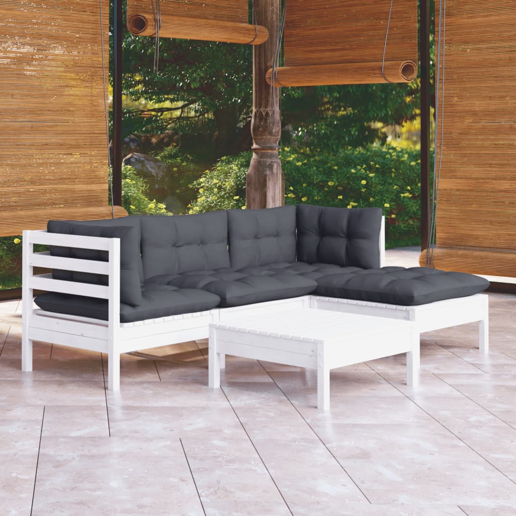 5 pcs garden furniture with white pine wood cushions