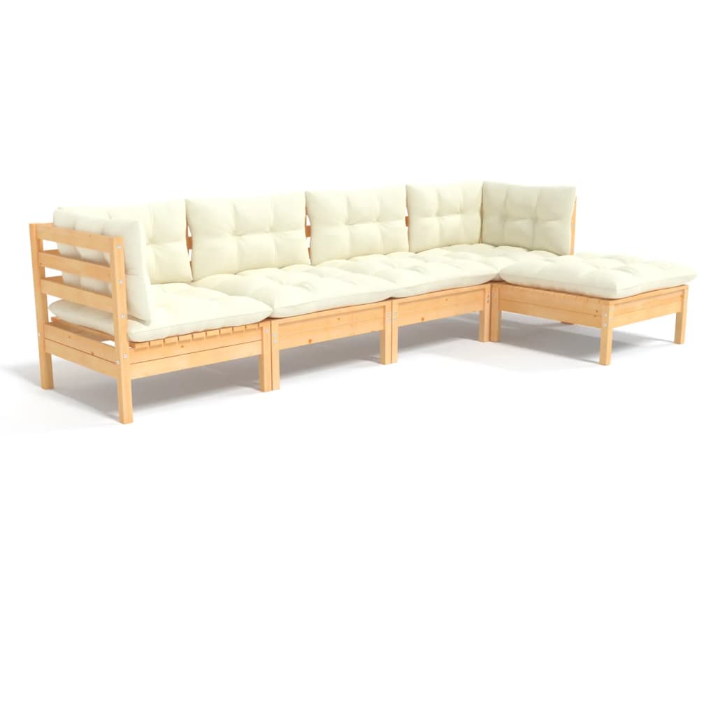 5 pcs garden furniture with pine wood cream cushions