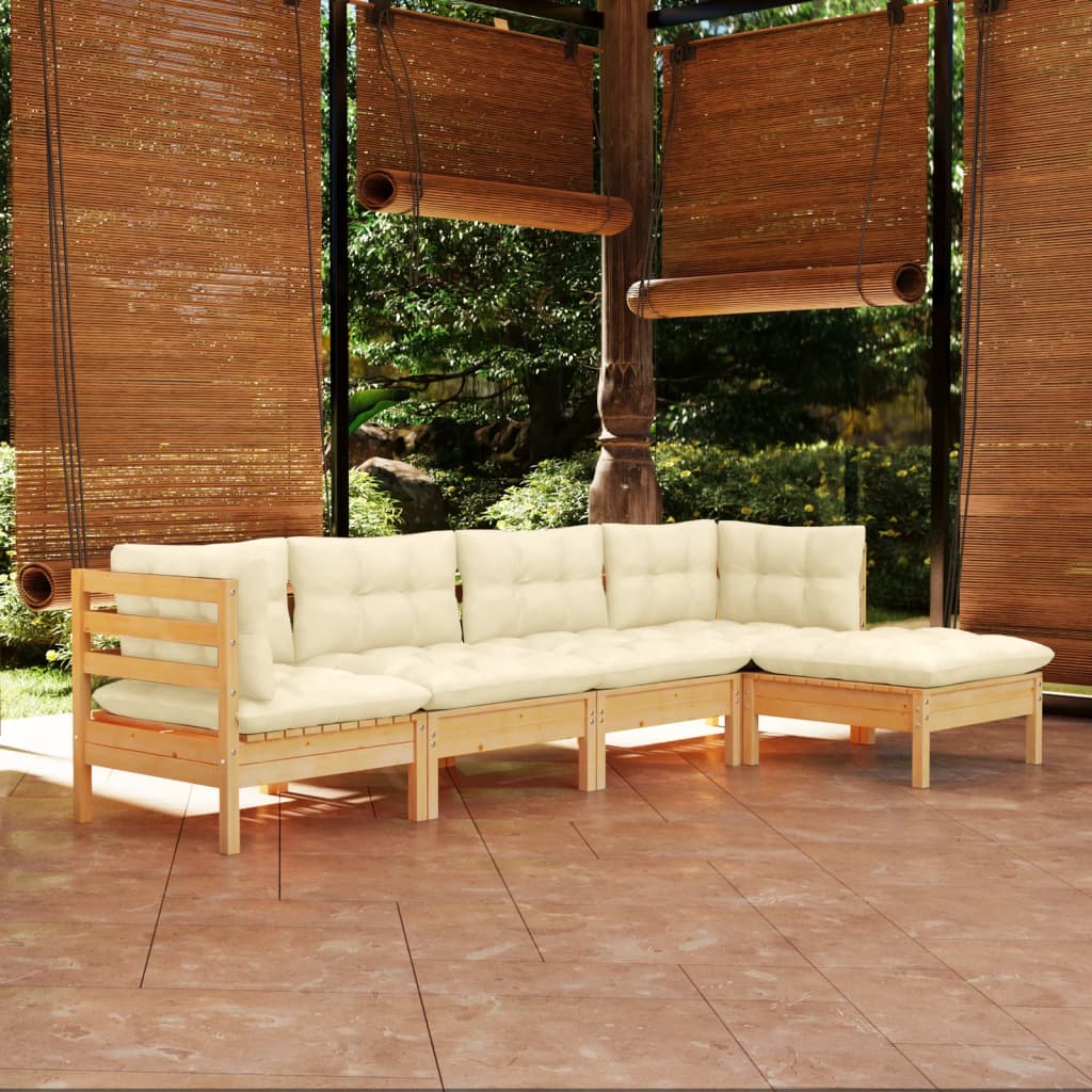 5 pcs garden furniture with pine wood cream cushions