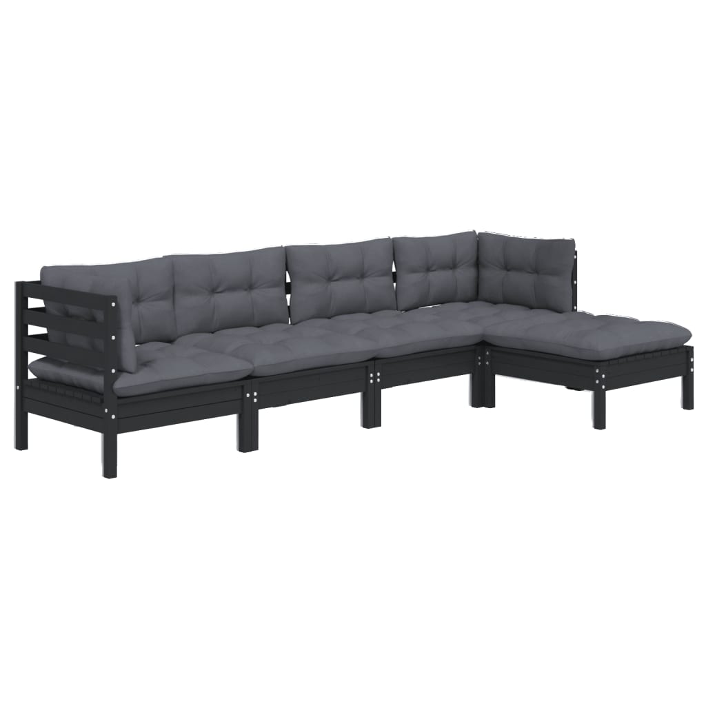 5 pcs garden furniture with black pine wood cushions