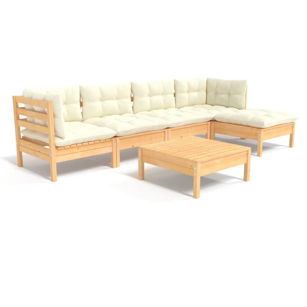 6 pcs garden furniture with pine wood cream cushions