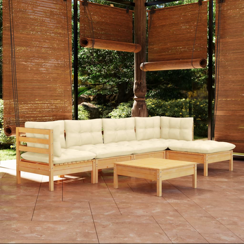 6 pcs garden furniture with pine wood cream cushions