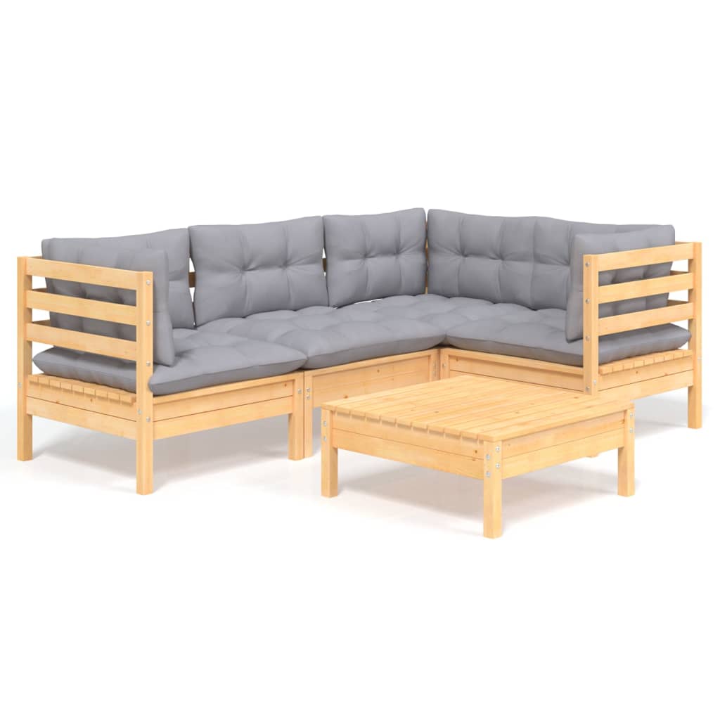 5 pcs garden furniture with gray pine wood cushions