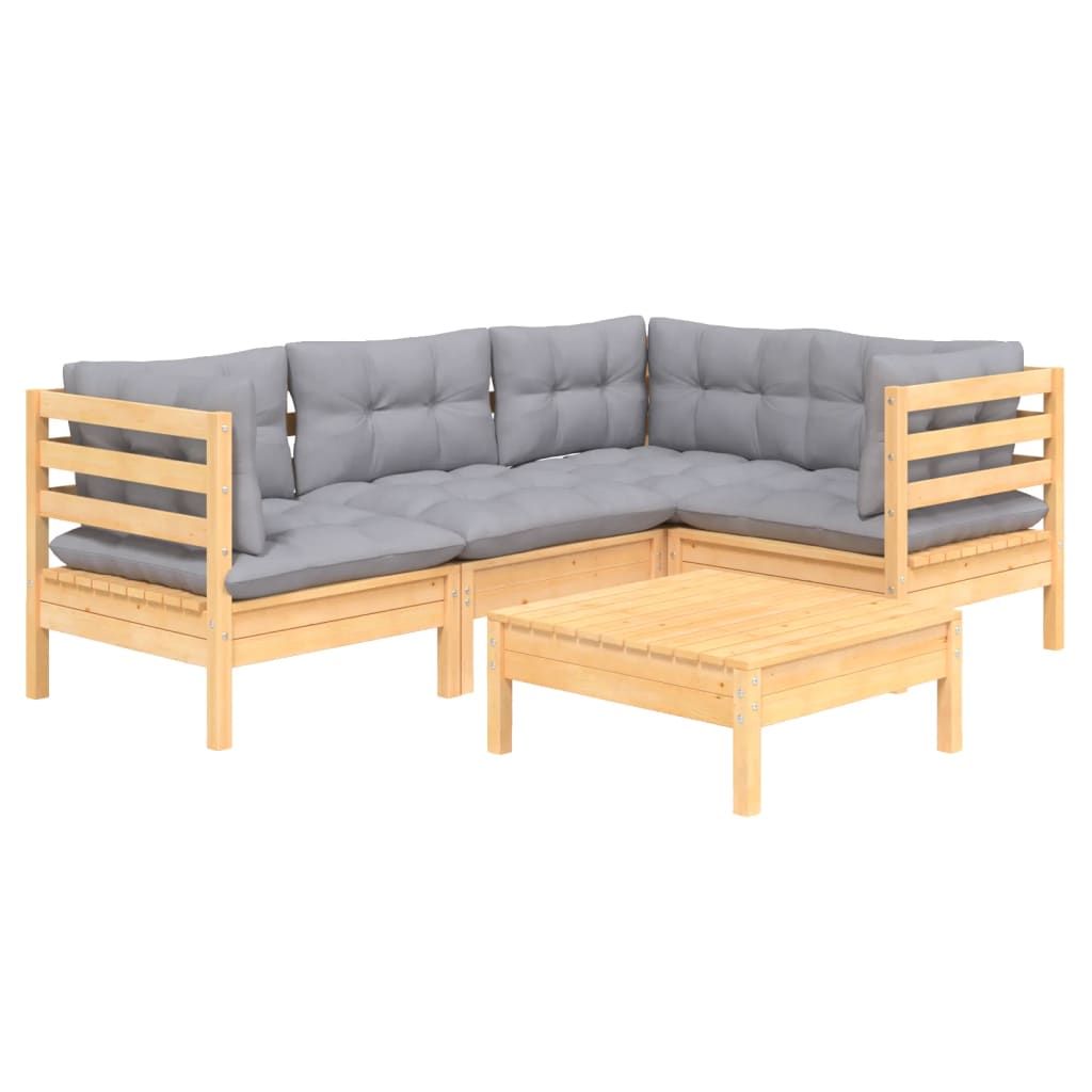 5 pcs garden furniture with gray pine wood cushions