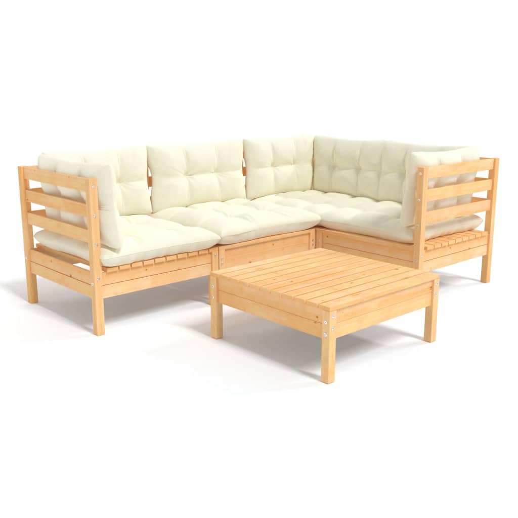 5 pcs garden furniture with pine wood cream cushions