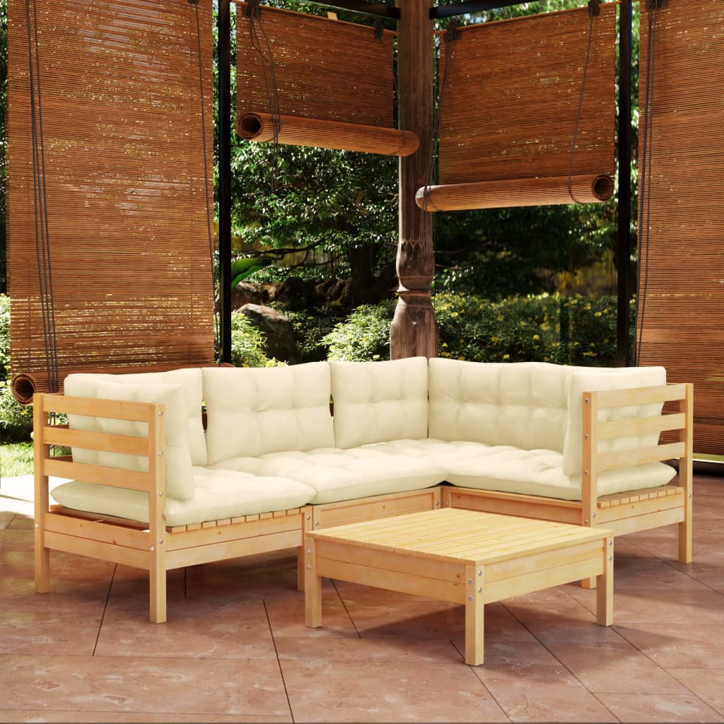 5 pcs garden furniture with pine wood cream cushions