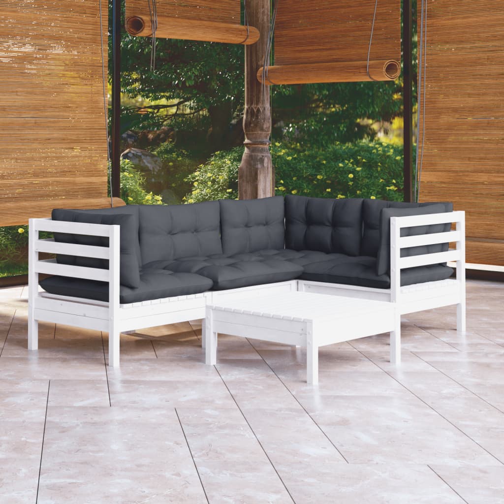 5 pcs garden furniture with white pine wood cushions