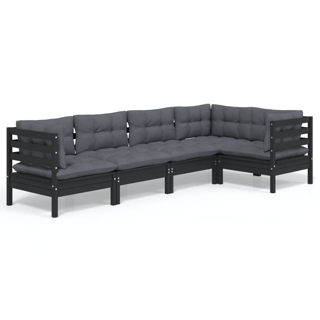 5 pcs garden furniture with black pine wood cushions