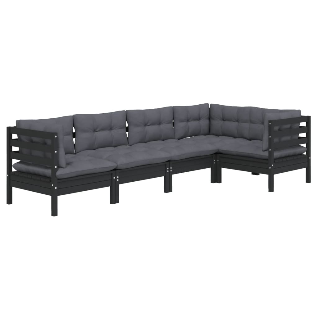 5 pcs garden furniture with black pine wood cushions