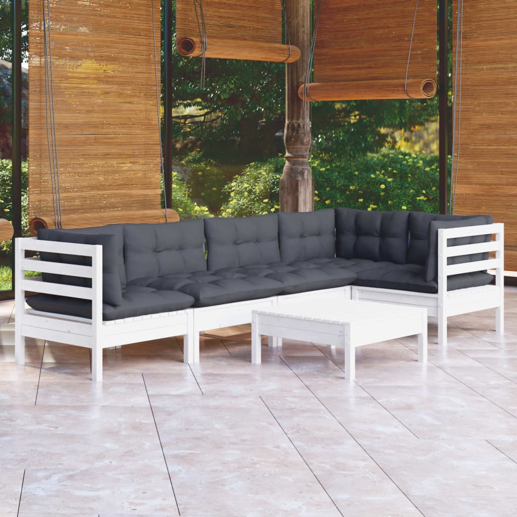 6 pcs garden furniture with white pine wood cushions