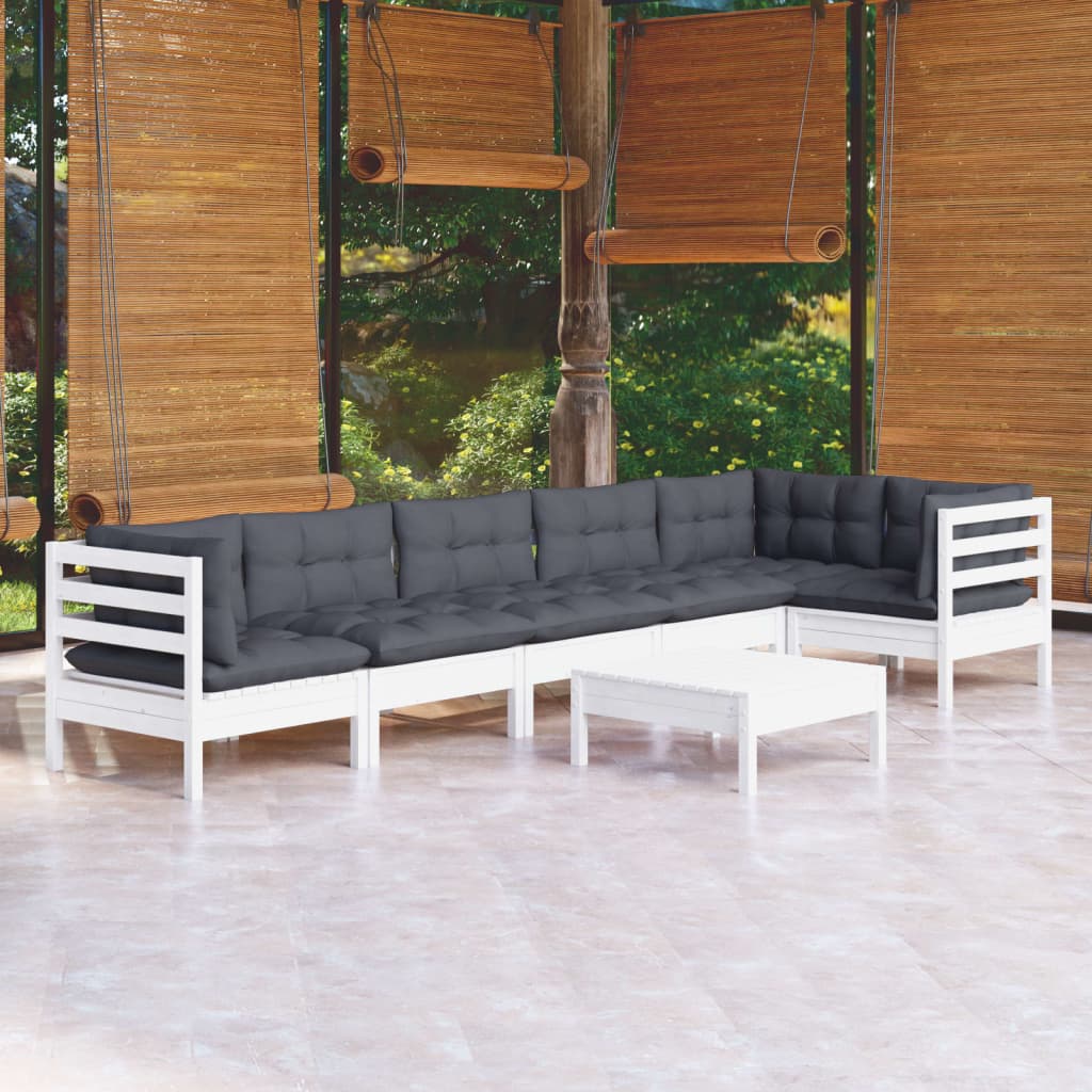 Garden furniture 7 pcs with white pine wood cushions