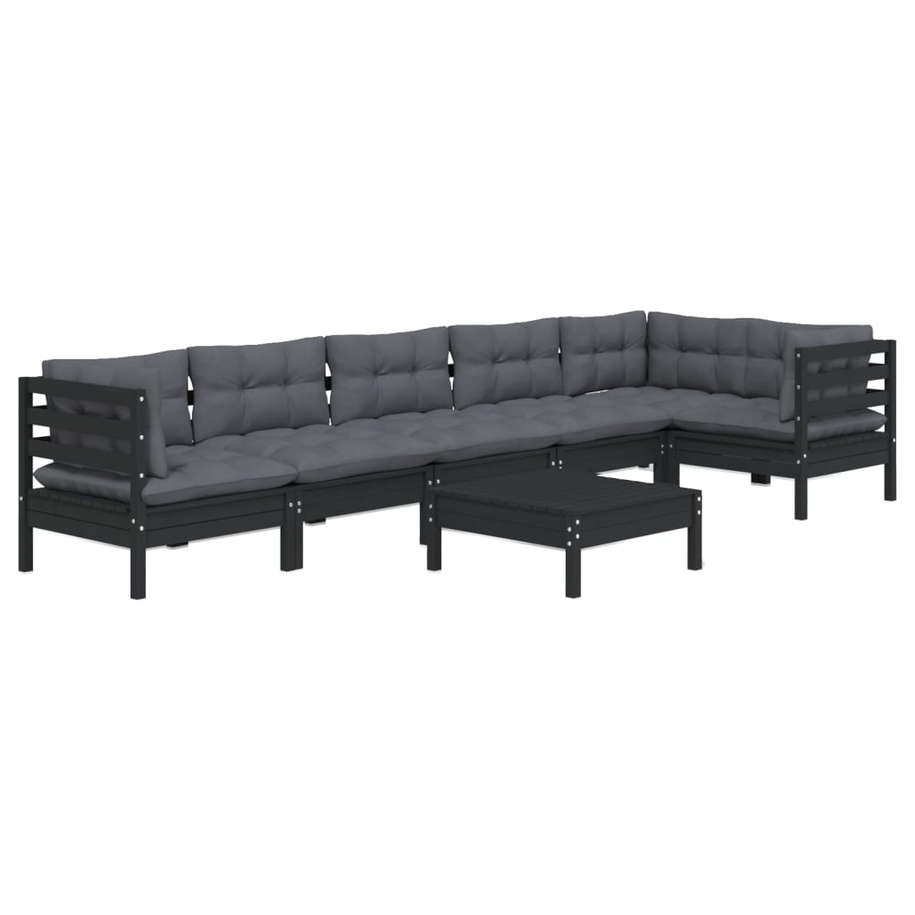 Garden furniture 7 pcs with black pine wood cushions