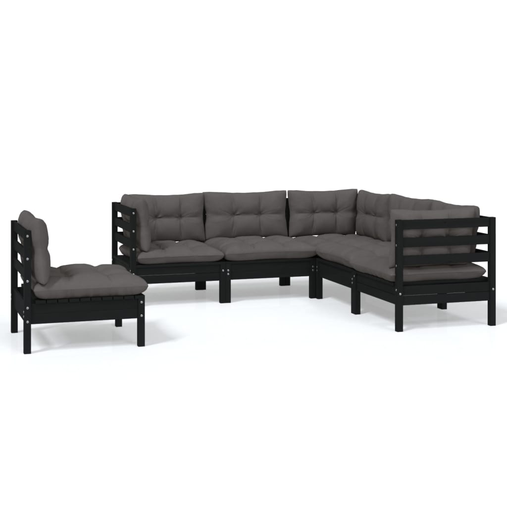 5 pcs garden furniture with black pine wood cushions