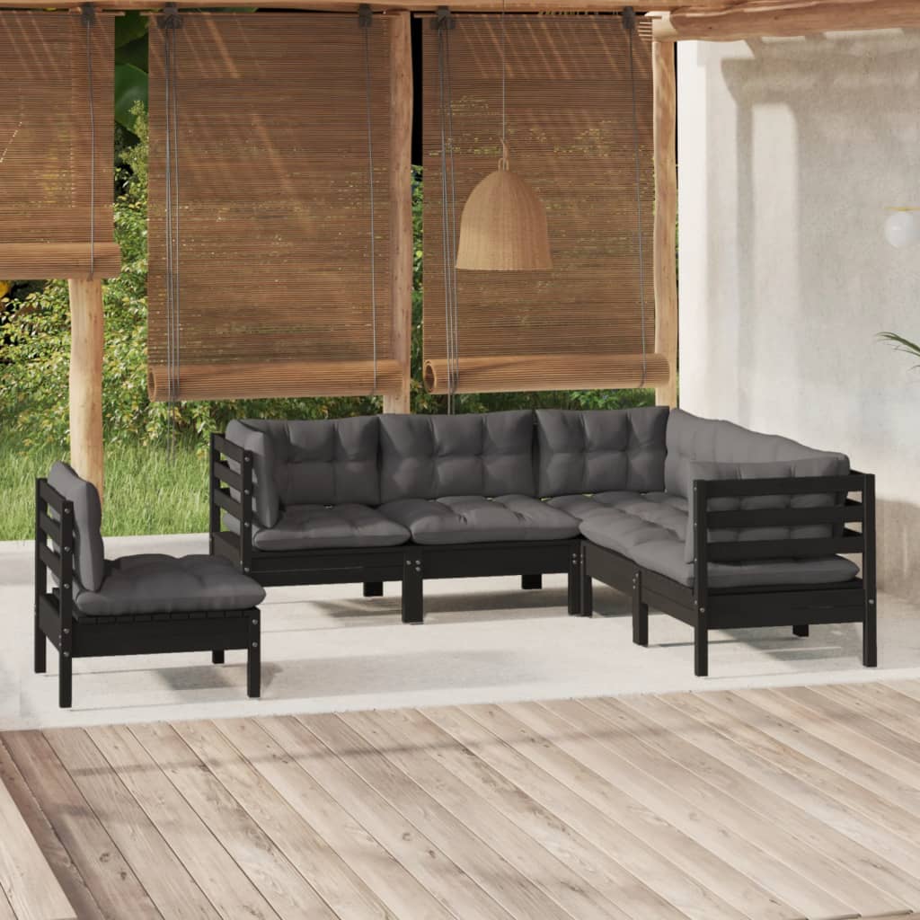 5 pcs garden furniture with black pine wood cushions